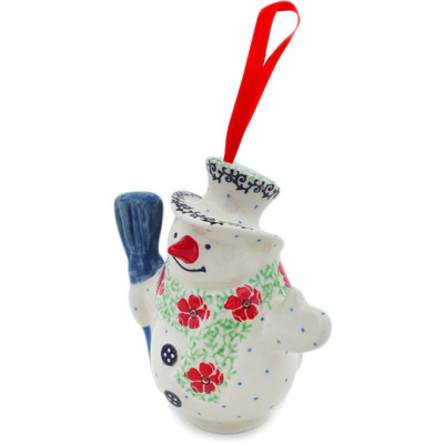 Polish Pottery Snowman Ornament With Bell 4&quot; Maraschino