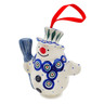 Polish Pottery Snowman Ornament With Bell 4&quot; Peacock Leaves