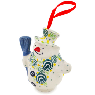 Polish Pottery Snowman Ornament With Bell 4&quot; Radiant Rounds