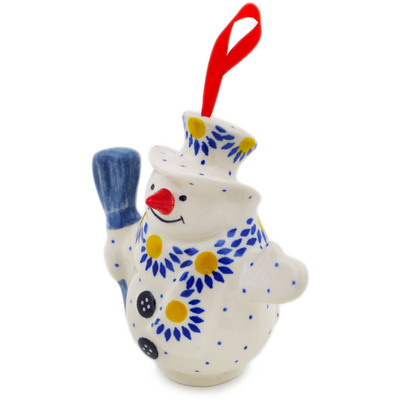 Polish Pottery Snowman Ornament With Bell 4&quot; Radiant Scales