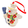 Polish Pottery Snowman Ornament With Bell 4&quot; Red Poppy Chain