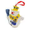 Polish Pottery Snowman Ornament With Bell 4&quot; Sunburst Daisies