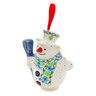 Polish Pottery Snowman Ornament With Bell 4&quot; Sweet Green Daisies