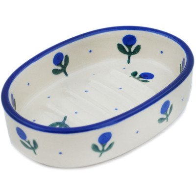 Polish Pottery Soap Dish 4&quot; Blue Buds