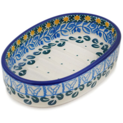 Polish Pottery Soap Dish 4&quot; Bluebells And Irises UNIKAT