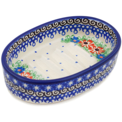 Polish Pottery Soap Dish 4&quot; Bold Carnation UNIKAT