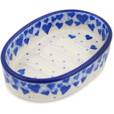 Polish Pottery Soap Dish 4&quot; Cobalt Love