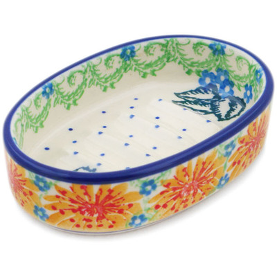 Polish Pottery Soap Dish 4&quot; Marigold Chain UNIKAT
