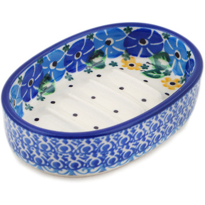 Polish Pottery Soap Dish 4&quot; Periwinkle Ring UNIKAT
