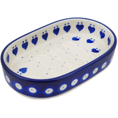 Polish Pottery Soap Dish 5&quot; Bleeding Heart Peacock