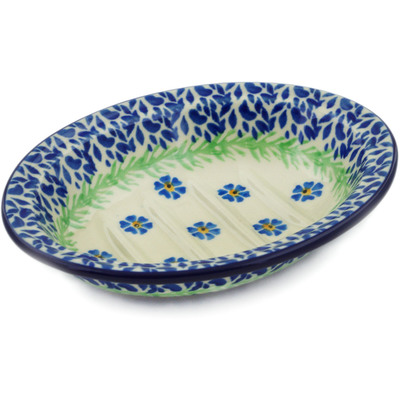 Polish Pottery Soap Dish 5&quot; Blue April Showers