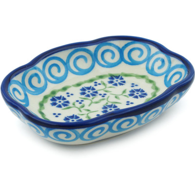 Polish Pottery Soap Dish 5&quot; Blue Bursts