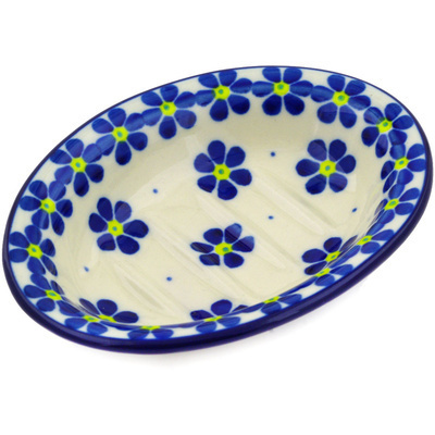 Polish Pottery Soap Dish 5&quot; Blue Daisies