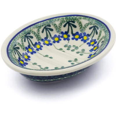 Polish Pottery Soap Dish 5&quot; Blue Daisy Circle