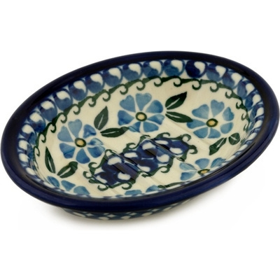 Polish Pottery Soap Dish 5&quot; Blue Flax Circle