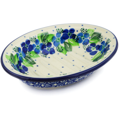 Polish Pottery Soap Dish 5&quot; Blue Phlox