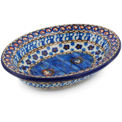 Polish Pottery Soap Dish 5&quot; Blue Poppies UNIKAT