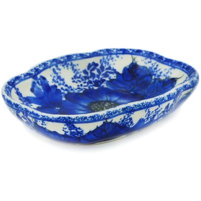 Polish Pottery Soap Dish 5&quot; Blue Poppy Dream