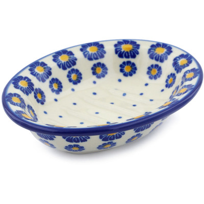 Polish Pottery Soap Dish 5&quot; Blue Zinnia