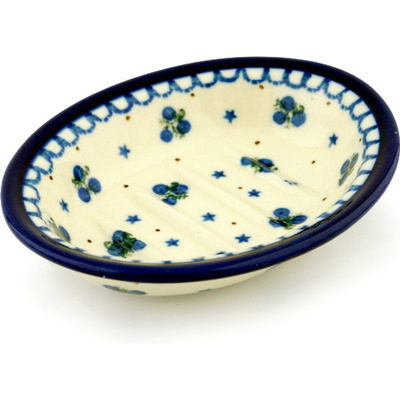 Polish Pottery Soap Dish 5&quot; Blueberry Stars