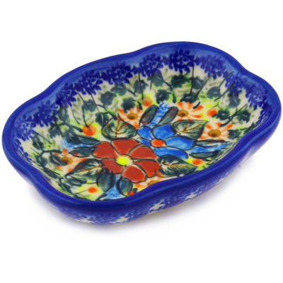 Polish Pottery Soap Dish 5&quot; Bold Poppies UNIKAT