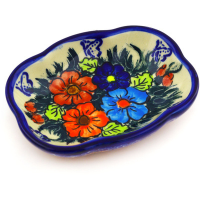 Polish Pottery Soap Dish 5&quot; Butterfly Splendor UNIKAT