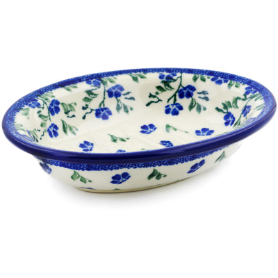 Polish Pottery Soap Dish 5&quot; Cascading Blue Blossoms