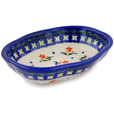 Polish Pottery Soap Dish 5&quot; Cocentric Tulips