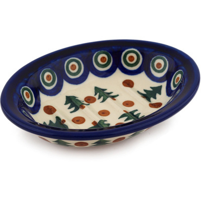 Polish Pottery Soap Dish 5&quot; Cranberries And Evergree