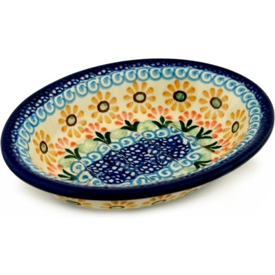 Polish Pottery Soap Dish 5&quot; Daisies On The Shore
