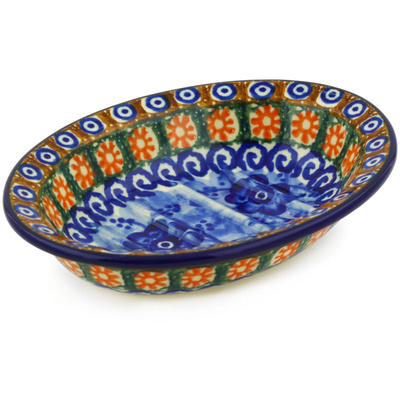 Polish Pottery Soap Dish 5&quot; Dancing Blue Poppies UNIKAT