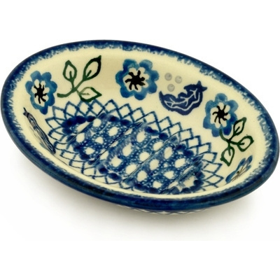 Polish Pottery Soap Dish 5&quot; Feathers And Flowers