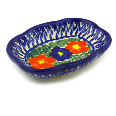 Polish Pottery Soap Dish 5&quot; Floral Burst