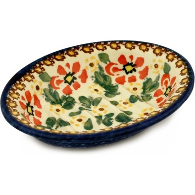 Polish Pottery Soap Dish 5&quot; Hidden Sunflower UNIKAT