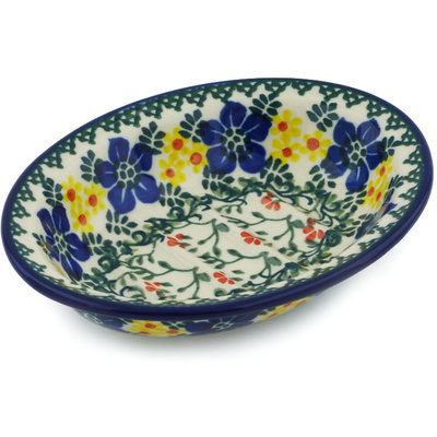 Polish Pottery Soap Dish 5&quot; Lace With Flowers