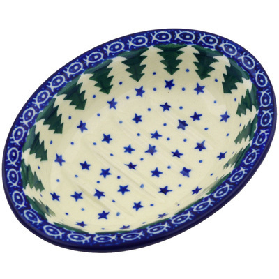 Polish Pottery Soap Dish 5&quot; Piney Forest UNIKAT