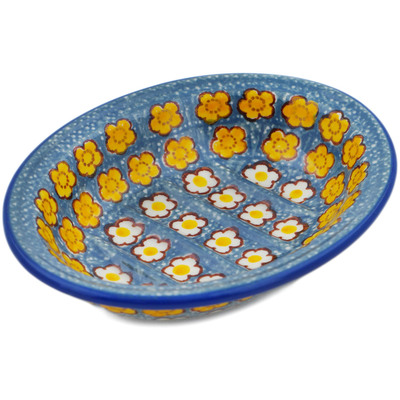 Polish Pottery Soap Dish 5&quot; Popcorn Daisies UNIKAT