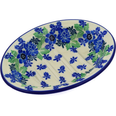 Polish Pottery Soap Dish 5&quot; Pretty In Blue