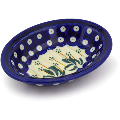 Polish Pottery Soap Dish 5&quot; Pushing Daisy Peacock