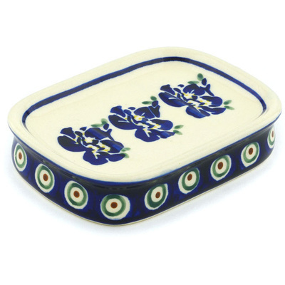 Polish Pottery Soap Dish 5&quot; Royal Iris Peacock