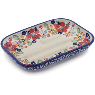 Polish Pottery Soap Dish 5&quot; Summer Bouquet UNIKAT
