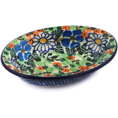 Polish Pottery Soap Dish 5&quot; White Daisy Surprise UNIKAT