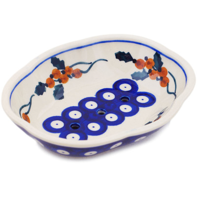 Polish Pottery Soap Dish 5&quot; Yellow Holly Berries