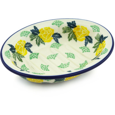 Polish Pottery Soap Dish 5&quot; Yellow Rose