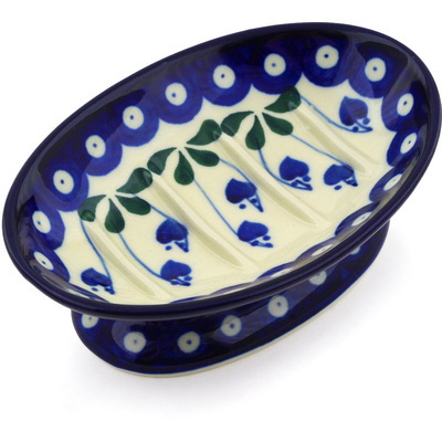 Polish Pottery Soap Dish 6&quot; Bleeding Heart Peacock