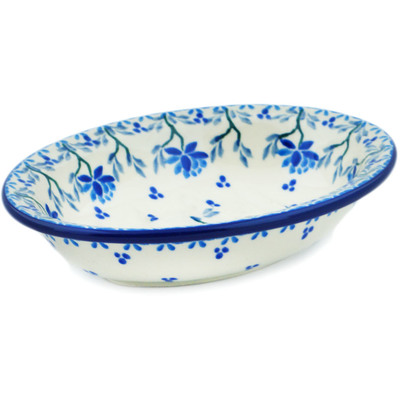 Polish Pottery Soap Dish 6&quot; Blue Grapevine