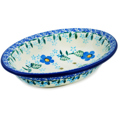 Polish Pottery Soap Dish 6&quot; Blue Joy