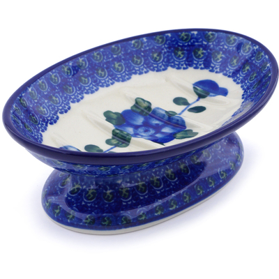 Polish Pottery Soap Dish 6&quot; Blue Poppies