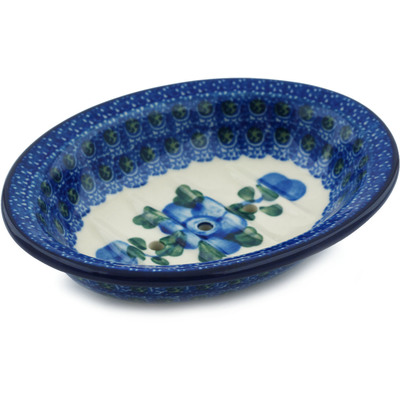 Polish Pottery Soap Dish 6&quot; Blue Poppies