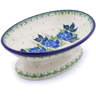 Polish Pottery Soap Dish 6&quot; Blue Rose